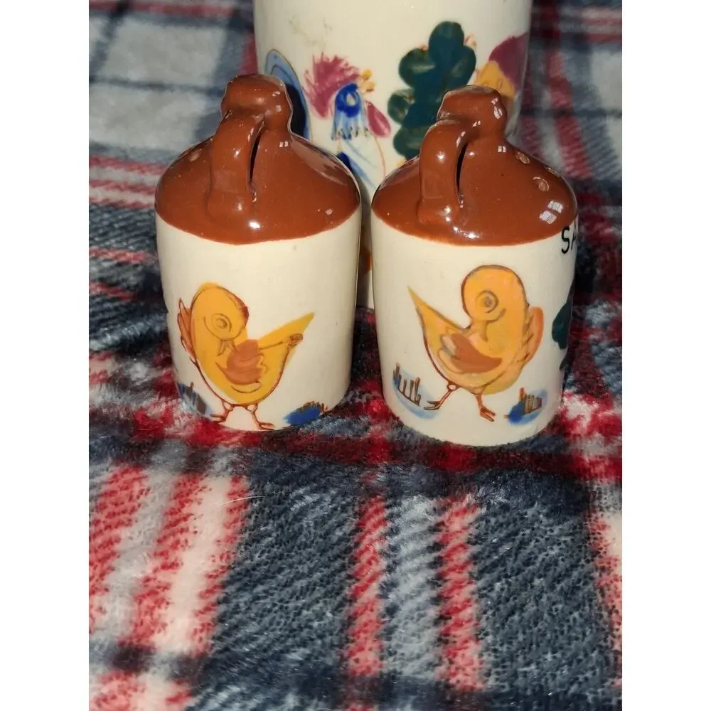 3 PC Vintage Condiments Set: Vinegar * Salt /Pepper Shakers * Japan * Rooster